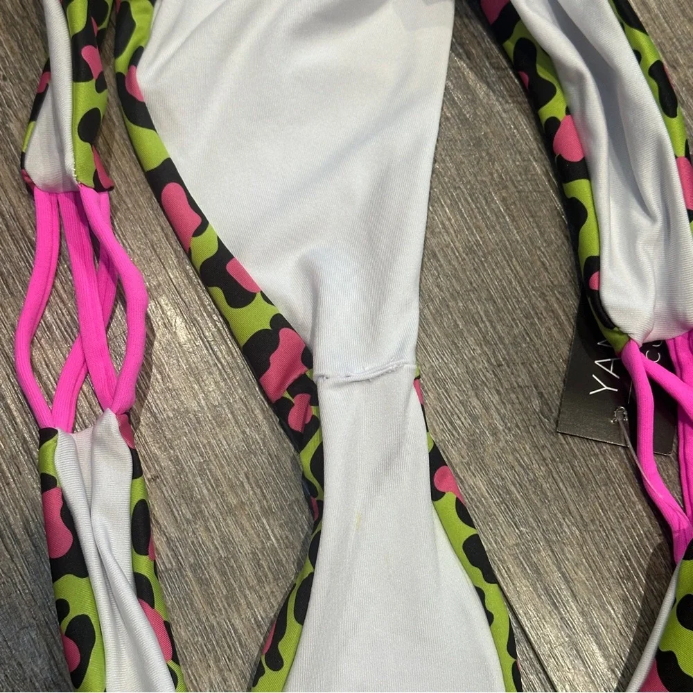 Yandy Vibrant Leopard Print Pink Green Bikini Bottom XLarge New with Tags
